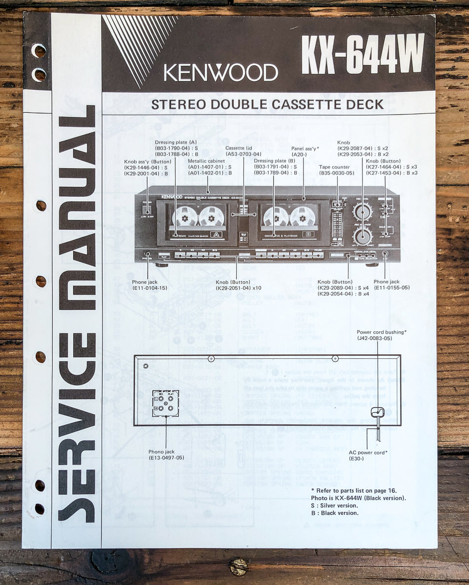 Kenwood KX-644W Cassette Service Manual *Original*