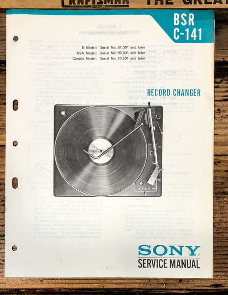 Sony C-141 Record Player / Turntable  Service Manual *Original*