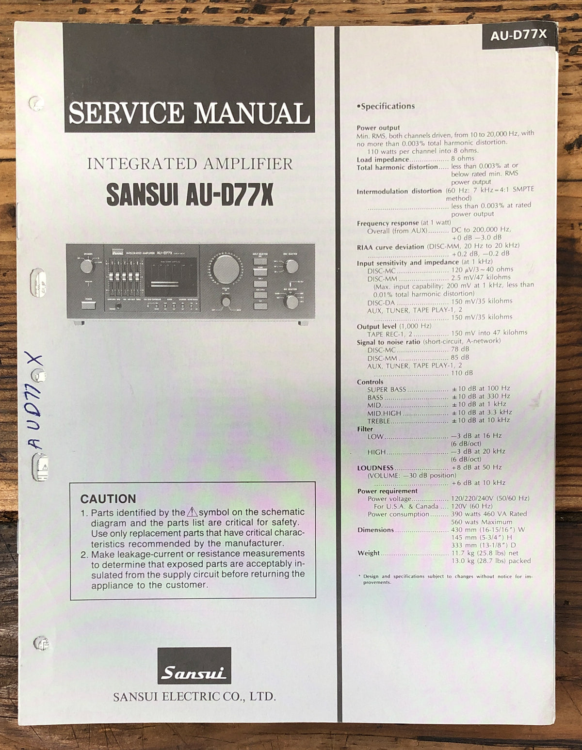 Sansui AU-D77X Amplifier  Service Manual *Original*