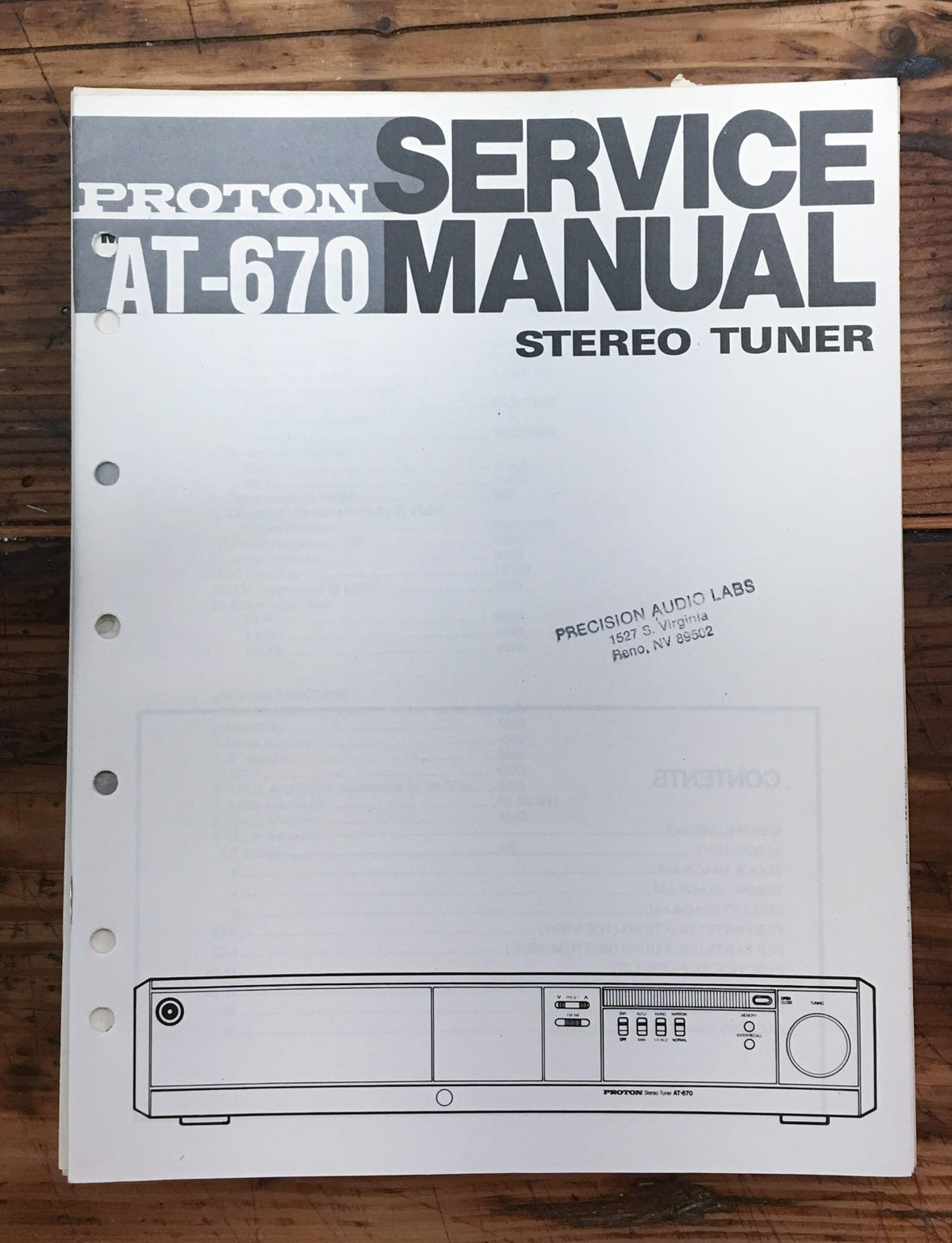 Proton AT-670 Tuner  Service Manual *Original*