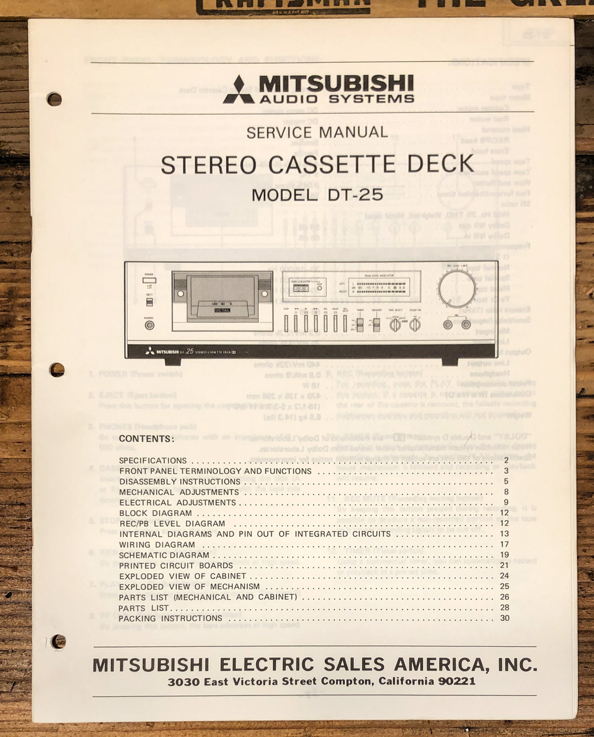 Mitsubishi DT-25 Cassette Service Manual *Original*