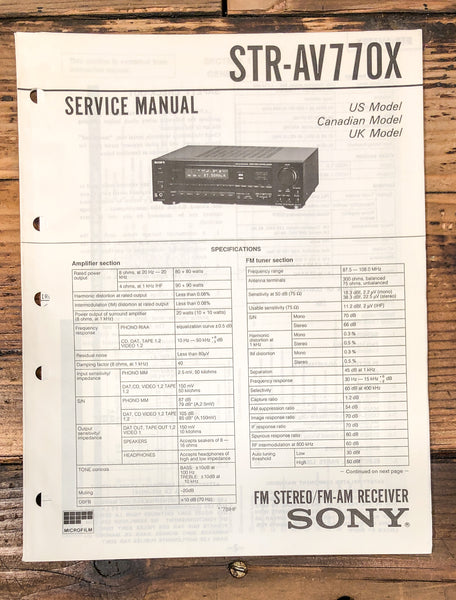 Sony STR-AV770X Receiver Service Manual *Original*