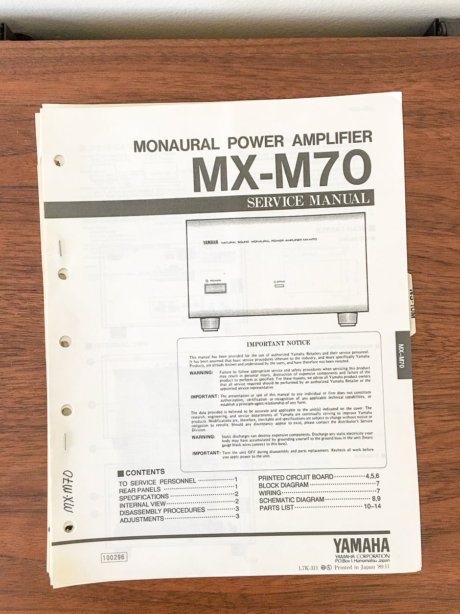 Yamaha MX-M70 Amplifier Service Manual *Original*