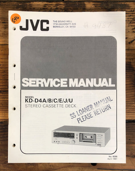 JVC KD-D4 Cassette  Service Manual *Original*