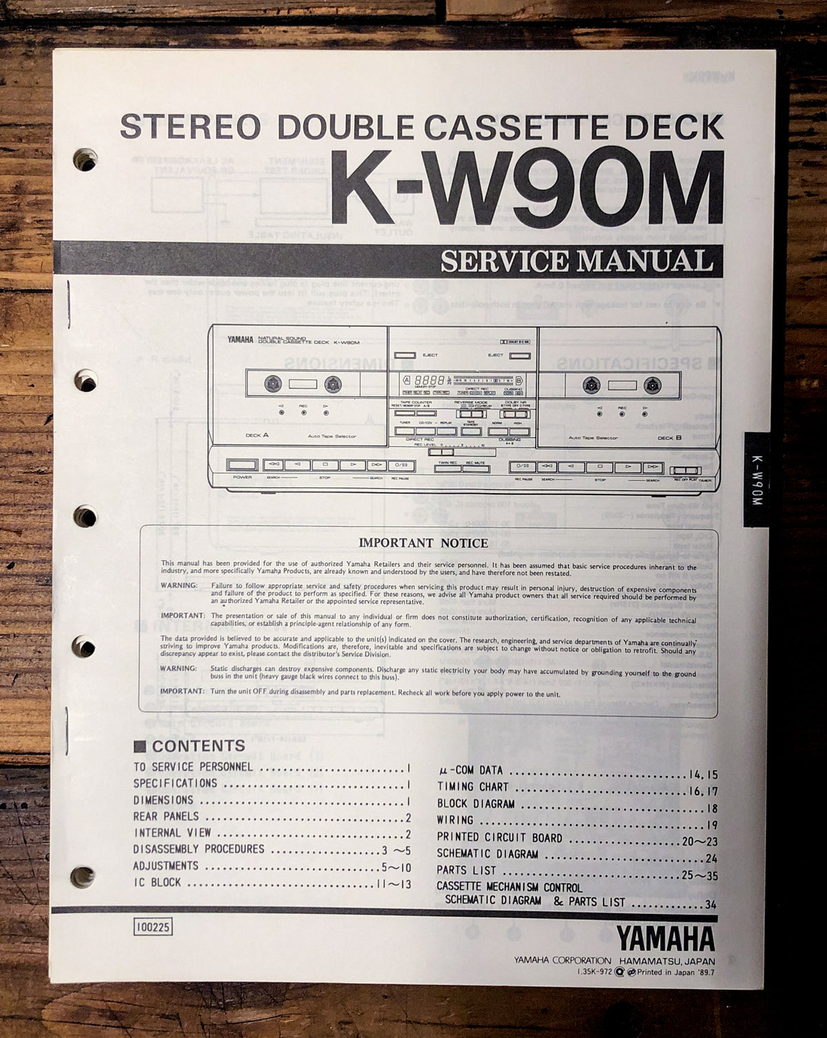Yamaha K-W90M Cassette  Service Manual *Original*