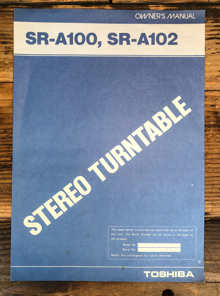 Toshiba SR-A100 SR-A102 Turntable Owners / User Manual *Original*