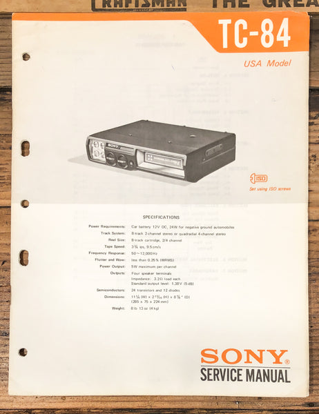 Sony TC-84 Cassette  Service Manual *Original*