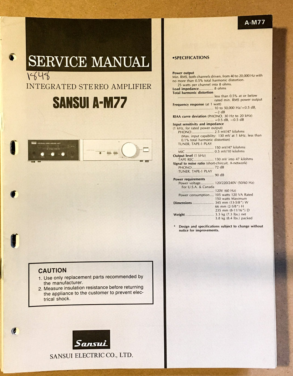 Sansui A-M77 Amplifier Service Manual *Original*