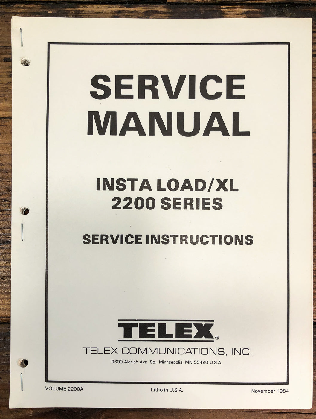 Telex  Insta-Load XL 2200 Series Projector Service Manual *Original*