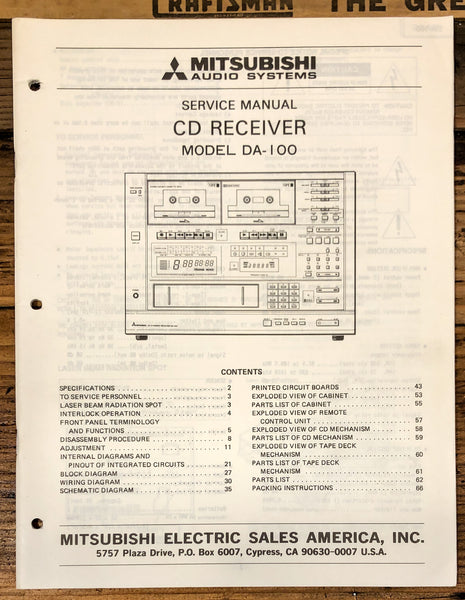 Mitsubishi DA-100 Receiver  Service Manual *Original*