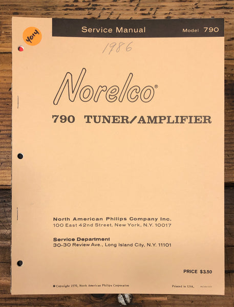 Norelco Model 790 Tuner / Amplifier  Service Manual *Original*