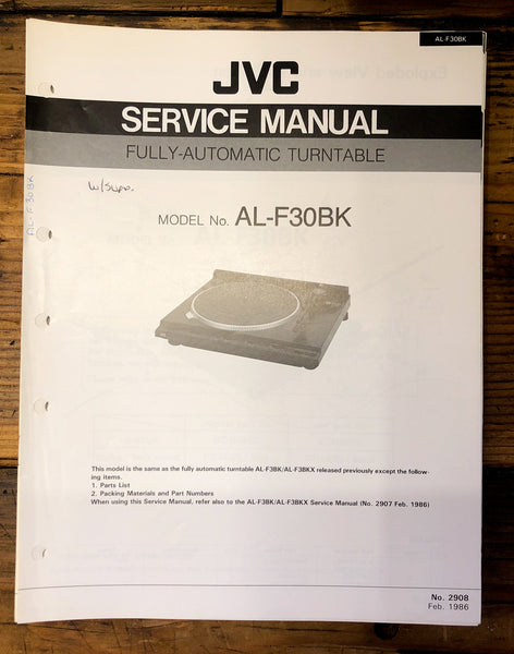 JVC AL-F30BK AL-F30 BK Record Player Supp. Service Manual *Original*