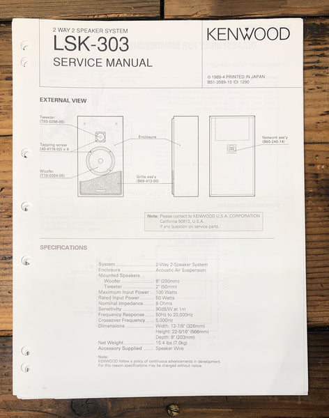 Kenwood LSK-303 Speaker  Service Manual *Original*