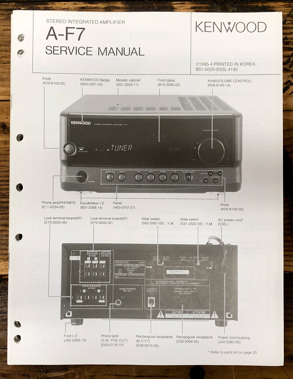 Kenwood A-F7 Amplifier  Service Manual *Original*