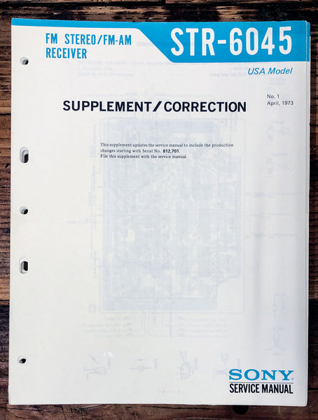 Sony STR-6045 Receiver Supp. Service Manual *Original*