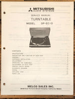 Mitsubishi DP-EC10 Record Player / Turntable  Service Manual *Original*