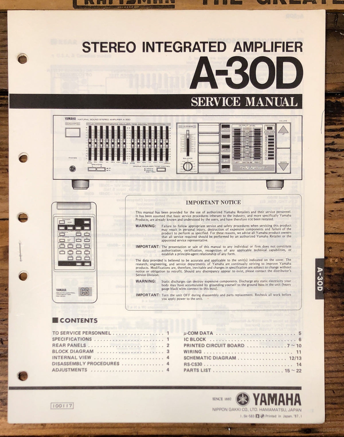 Yamaha A-30D Amplifier  Service Manual *Original*