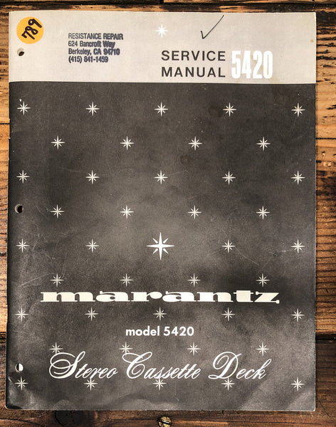 Pioneer Model 5420 Cassette Service Manual *Original*