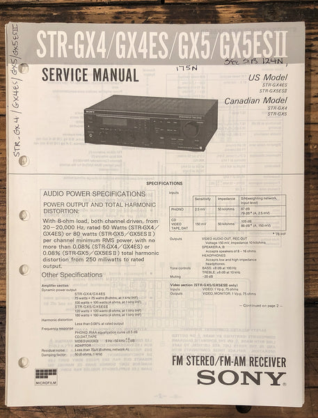 Sony STR-GX4 STR-GX4ES -GX5 -GX5 ESII Receiver  Service Manual *Original*