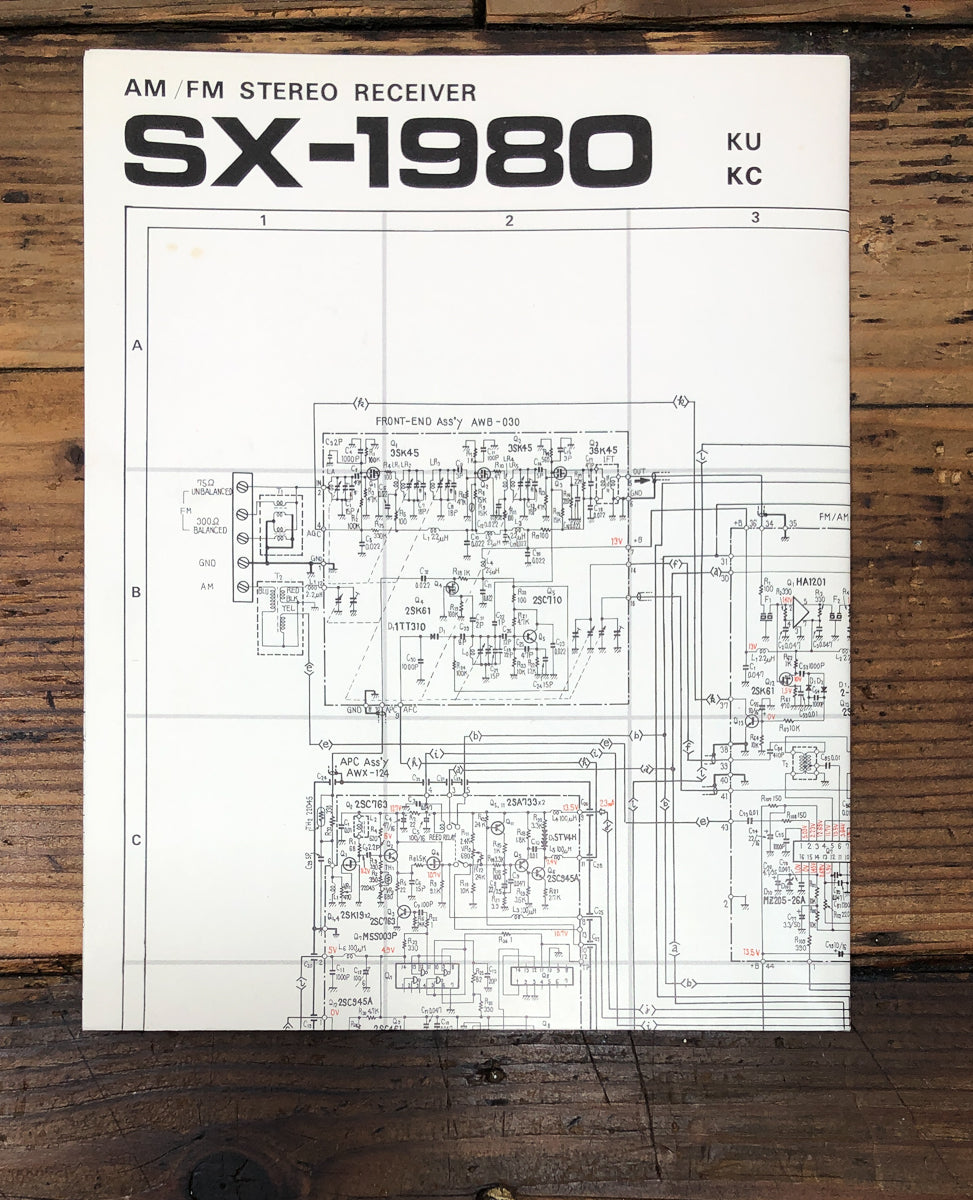 Pioneer SX-1980 KU KC Receiver Fold Out Schematic *Original*