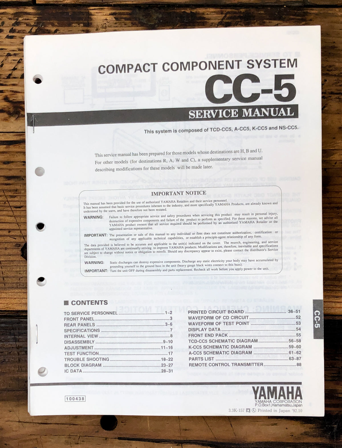 Yamaha CC-5 Stereo Service Manual *Original*