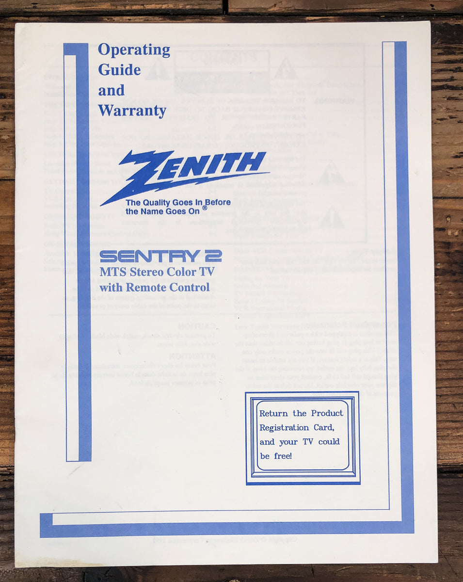 Zenith Sentry 2 MTS Color TV Owners / User Manual *Original*