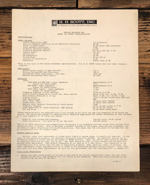HH Scott Model 345 Receiver Service Manual *Original*