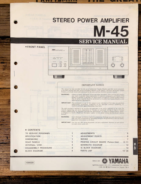 Yamaha M-45 Amplifier  Service Manual *Original*