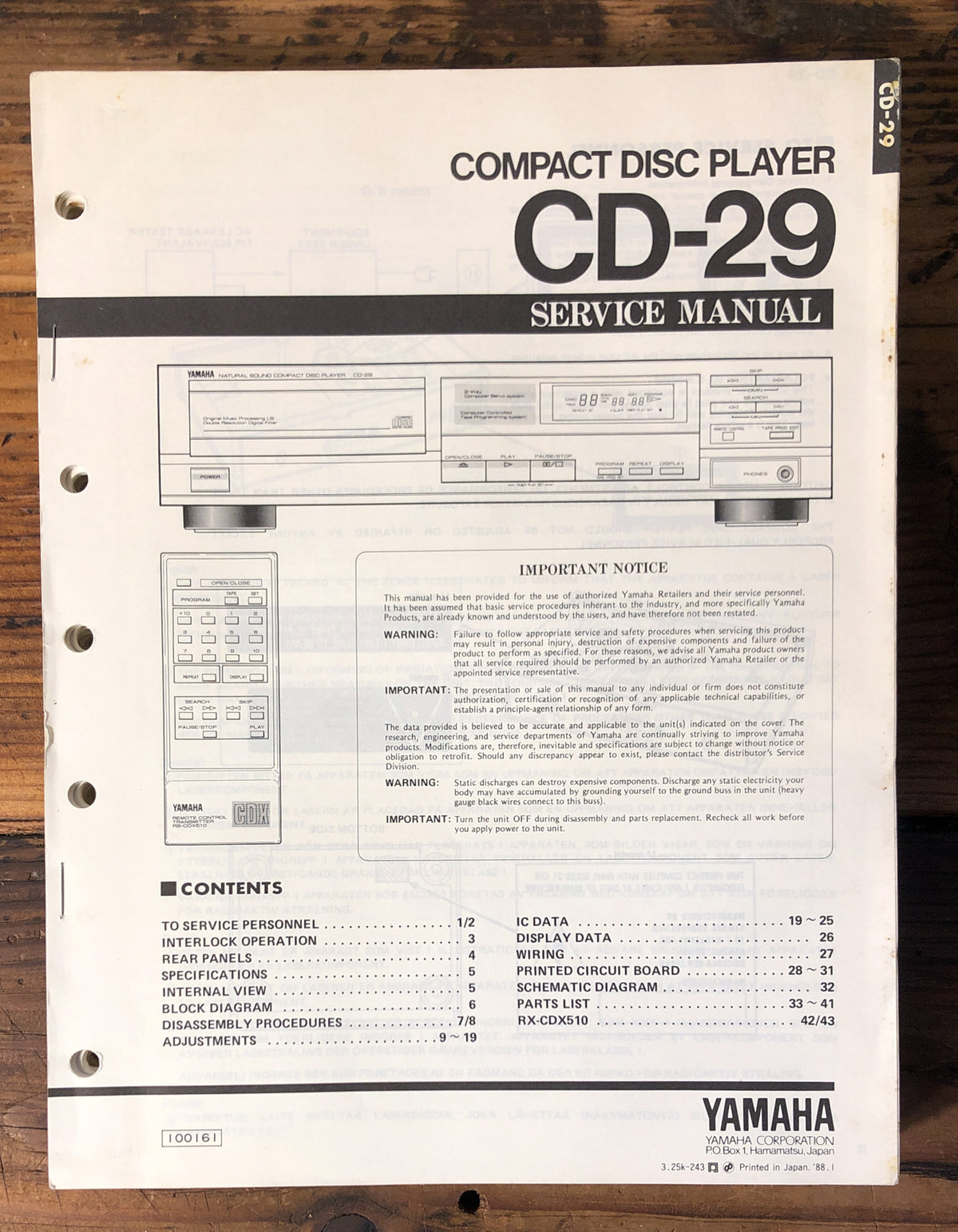 Yamaha CD-29 CD Player  Service Manual *Original*