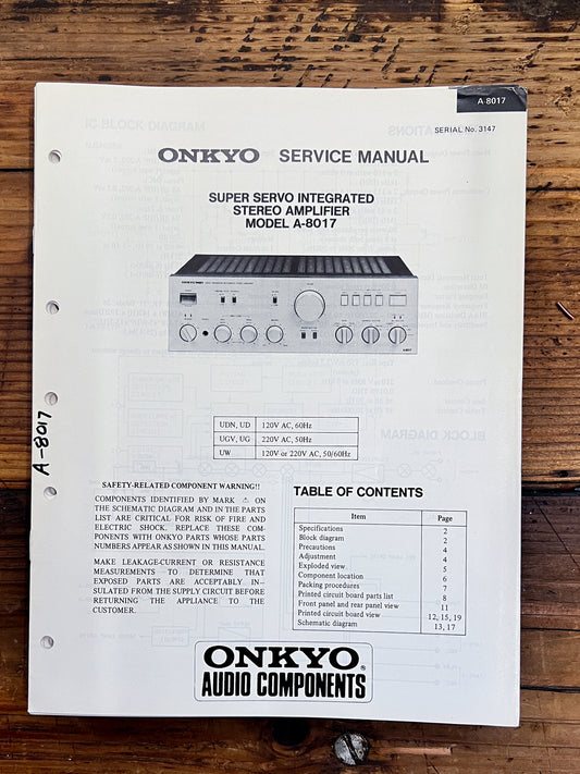 Sony A-8017 Amplifier  Service Manual *Original*