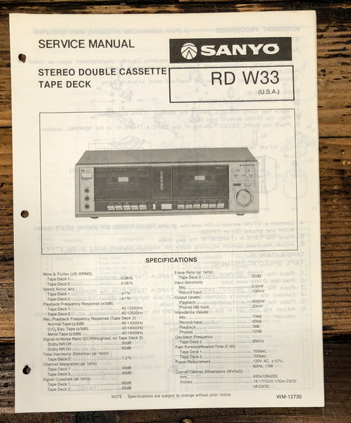 Sanyo RD W33 RD-W33 Cassette Service Manual *Original*