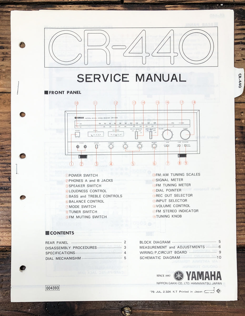 Yamaha CR-440 Receiver Service Manual *Original*