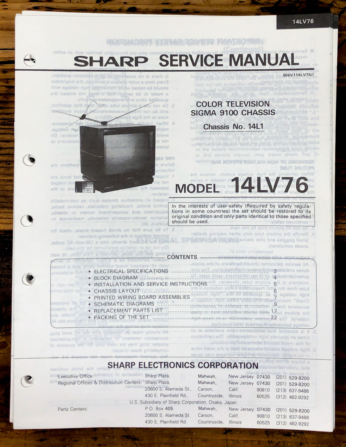 Sharp 14LV76 TV / Television Service Manual *Original*