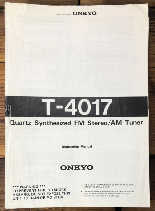Onkyo T-4017 Tuner  Owner / User Manual *Original*