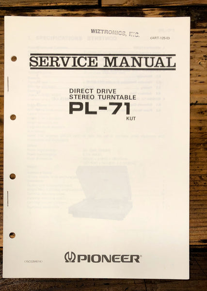 Pioneer PL-71 Record Player / Turntable Service Manual *Original*