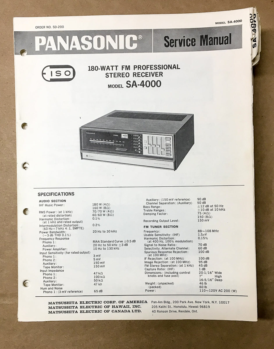 Technics / Panasonic SA-4000 Receiver Service Manual *Original*