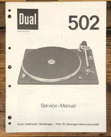 Dual Model 502 Record Player / Turntable Service Manual *Original*