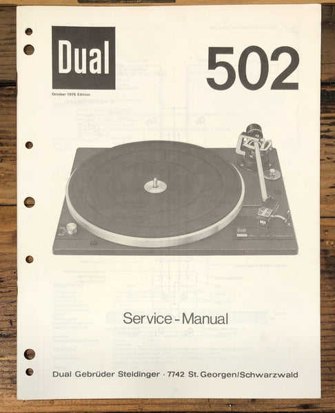 Dual Model 502 Record Player / Turntable Service Manual *Original*