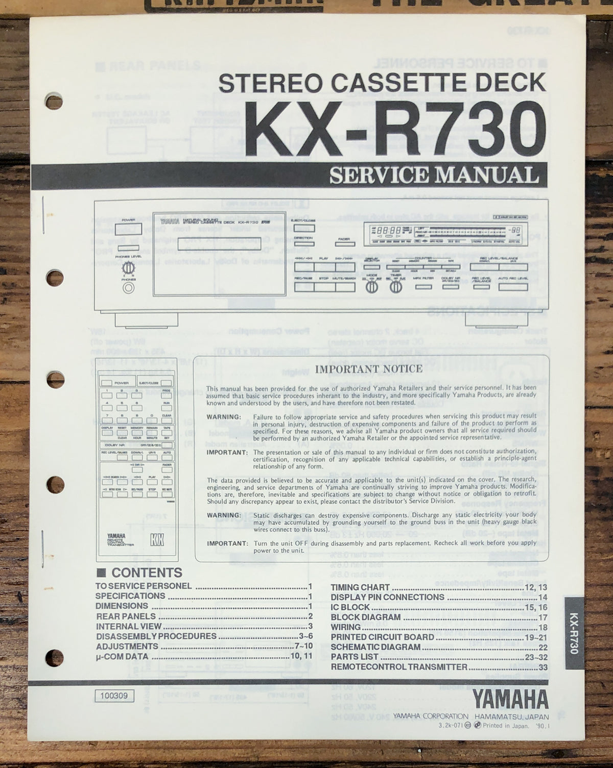 Yamaha KX-R730 Cassette  Service Manual *Original*