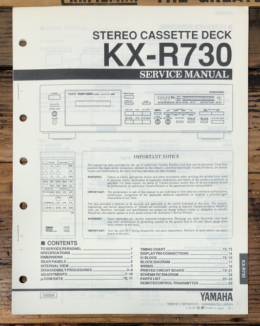Yamaha KX-R730 Cassette  Service Manual *Original*