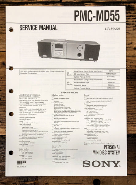 Sony PMC-MD55 Stereo Service Manual *Original*