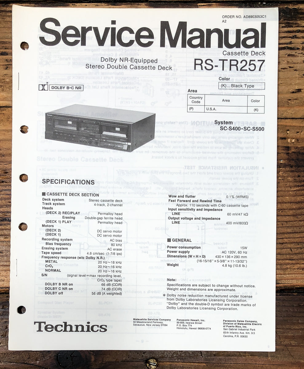 Technics RS-TR257 Cassette Service Manual *Original*