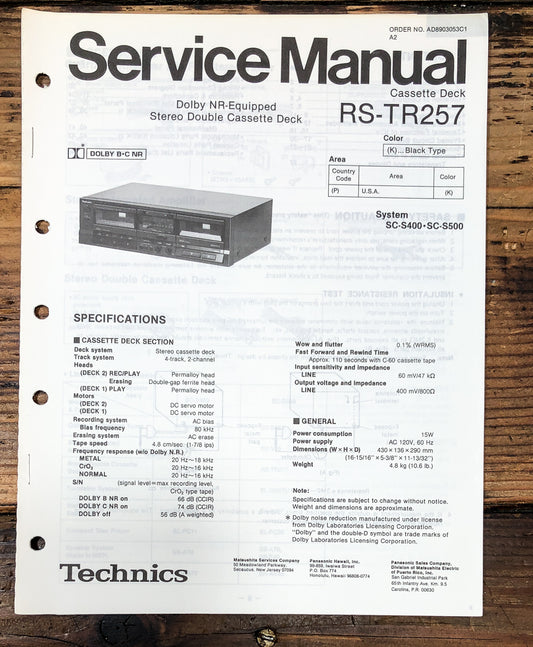 Technics RS-TR257 Cassette Service Manual *Original*