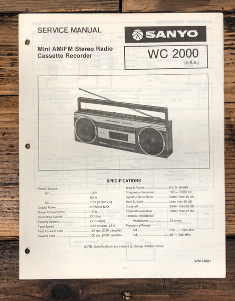 Sanyo WC-2000 WC2000 Stereo Service Manual *Original*