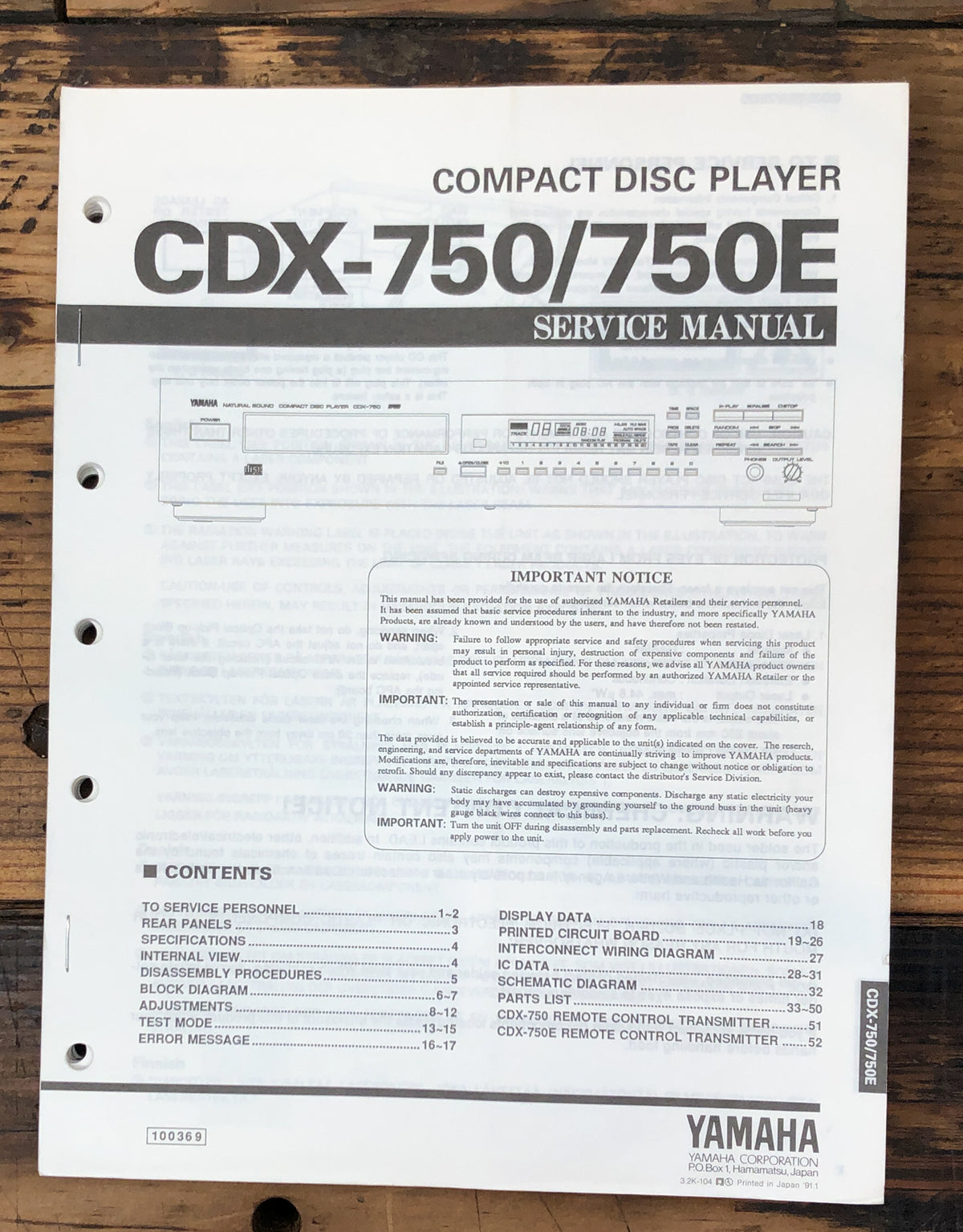 Yamaha CDX-750 CDX-750E CD Player Service Manual *Original*
