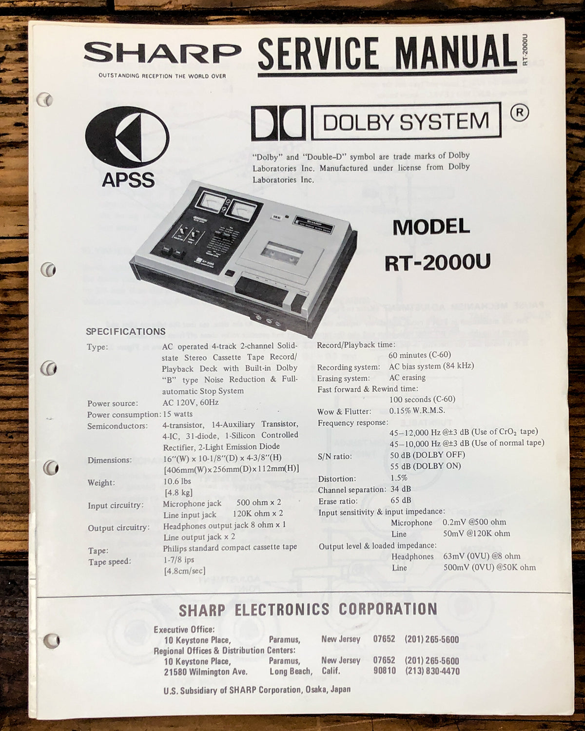 Sharp RT-2000U Cassette Service Manual *Original*