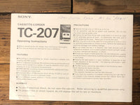 Sony TC-207 Casssette  Owner / User Manual *Original*