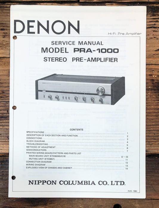 Denon PRA-1000 Preamp / Preamplifier Service Manual *Original*