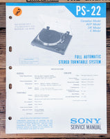 Sony PS-22 Record Player / Turntable  Service Manual *Original*