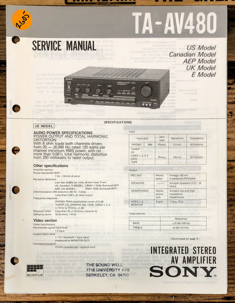 Sony TA-AV480 Amplifier  Service Manual *Original*